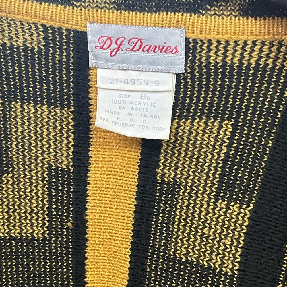 Vintage Y2K- DJ Davies Sweater Geometric Black and Gold Cardigan - Picture 3 of 3